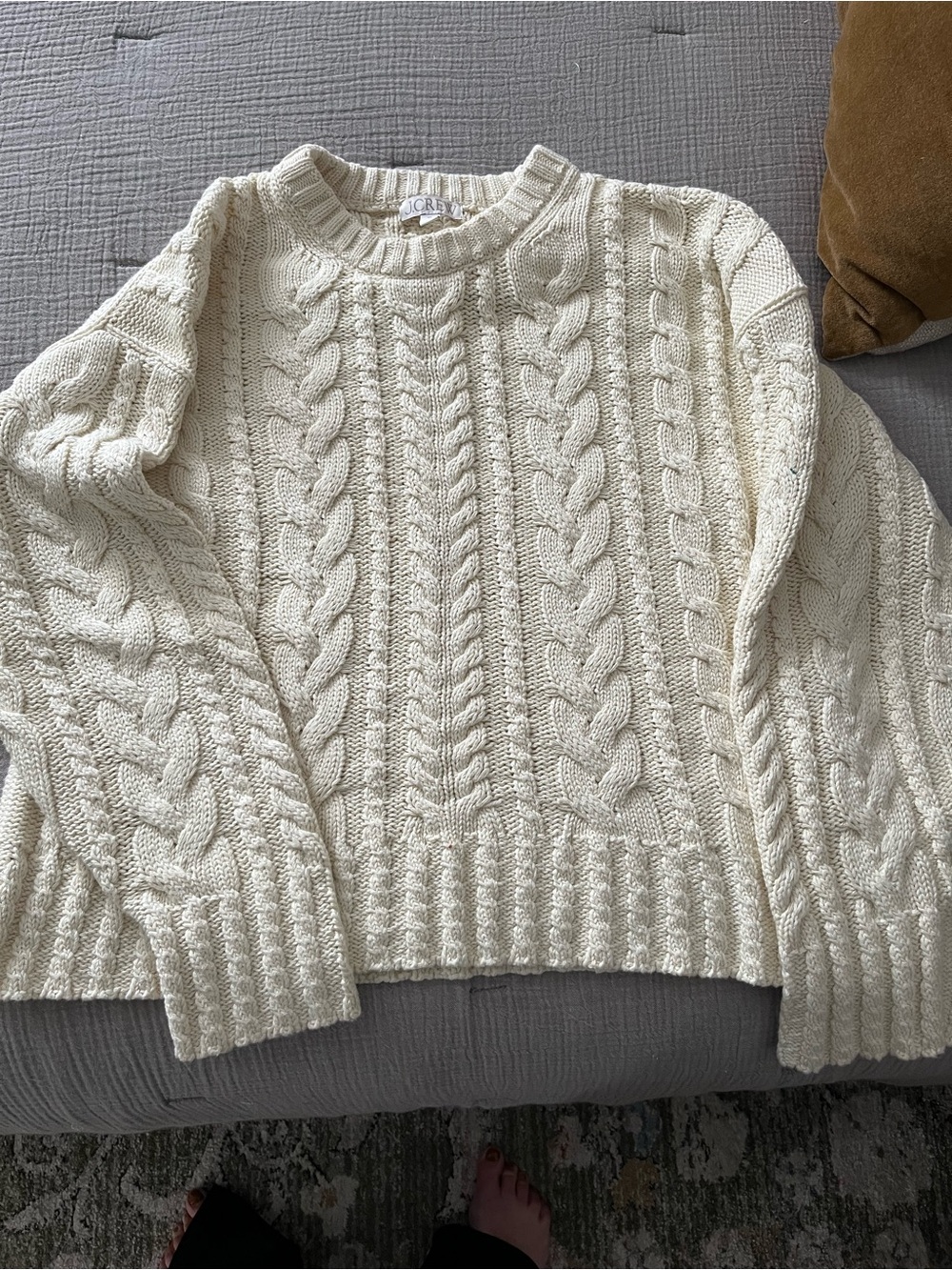 J. Crew Ivory Cable-Knit Crewneck Sweater